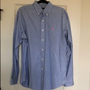 Men’s Ralph Lauren long sleeve polo, blue check, size Large